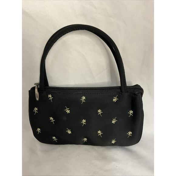 VTG VINTAGE ESPIRIT BLACK YELLOW FLOWER CLUTCH PURSE HANDBAG - Picture 2 of 10